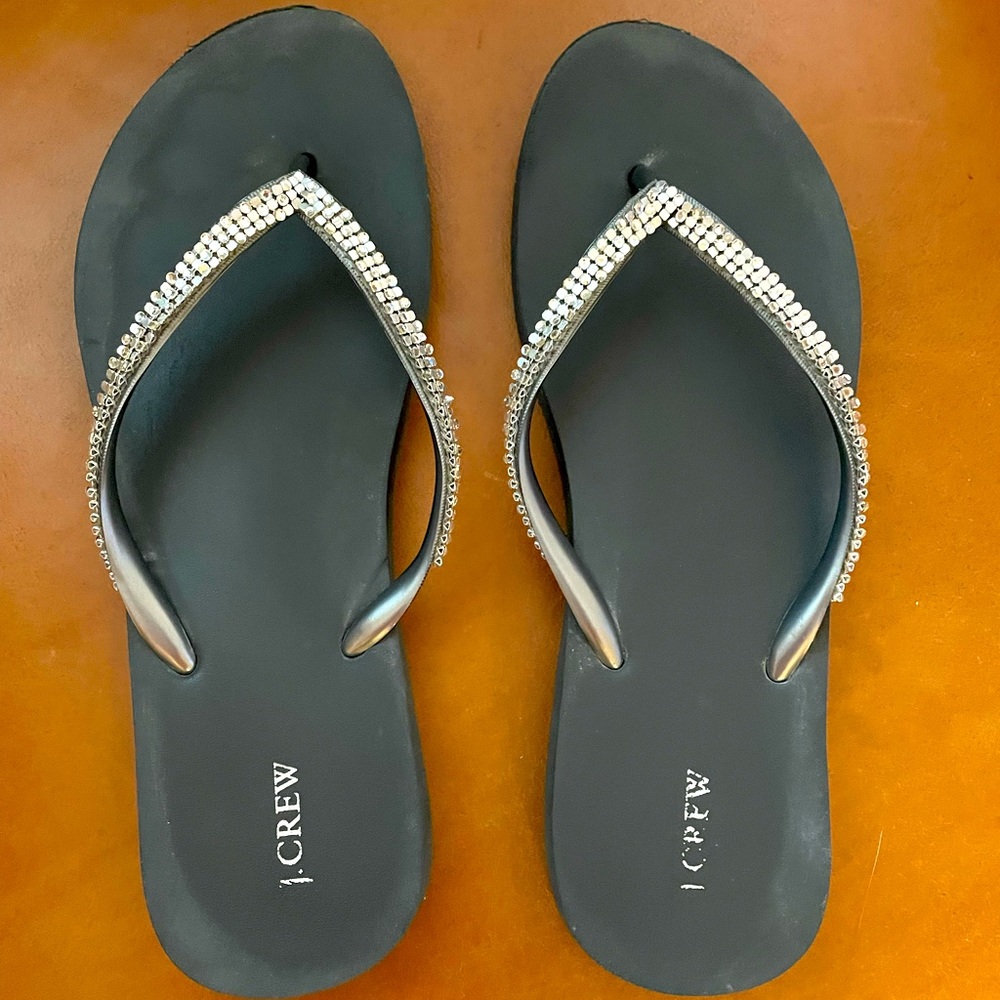 J Crew gray sparkle flip flops